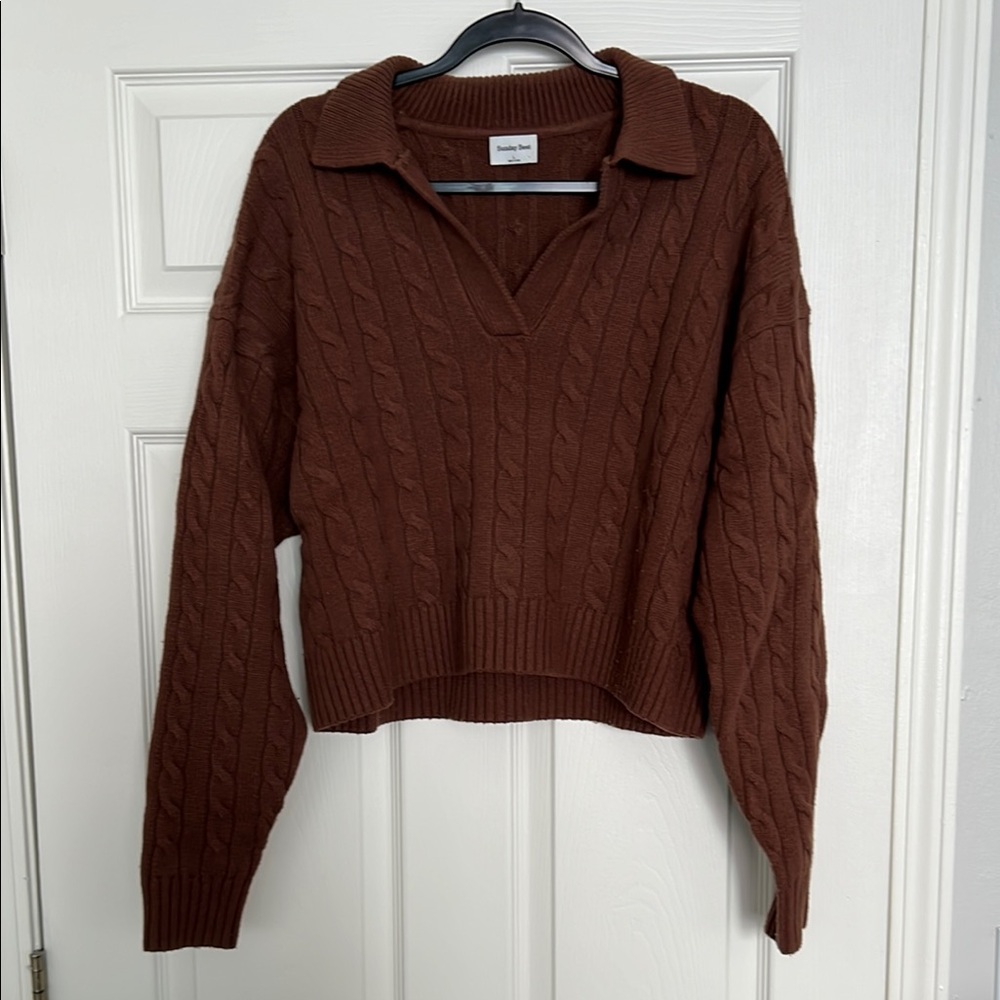 Aritzia Sunday Best Brown Cable Knit Lottie Sweater